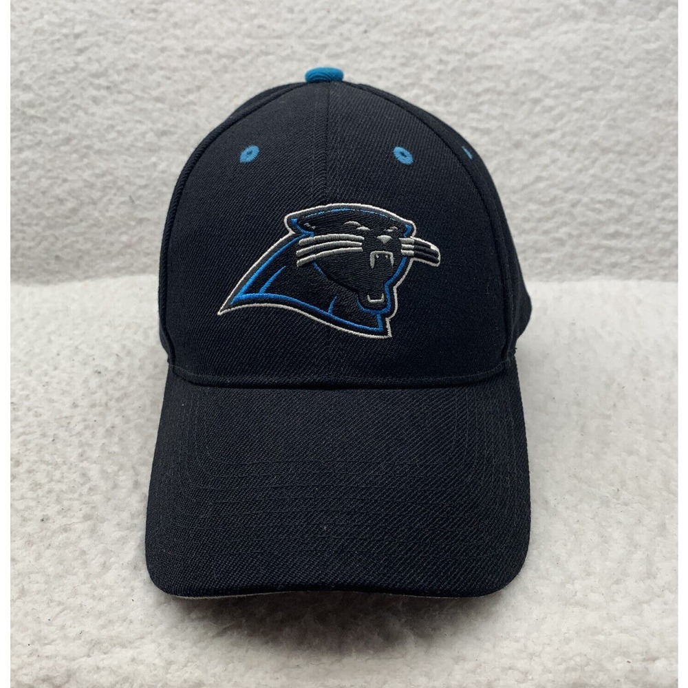 NFL Carolina Panthers Hat Mens Hook Loop Wool Blend Black Plain Logo Football